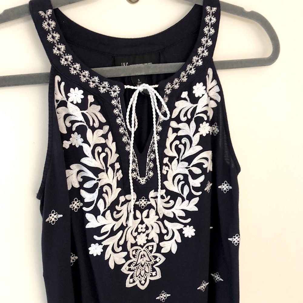 Navy Embroidered Tank Top
